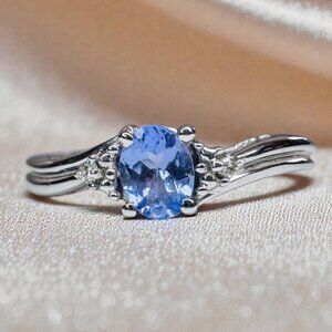 10K White Gold -Natural Tanzanite & Diamond Ring -1/2CT -Solitaire -Sz 7 -1.5g